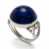 Blue Stone Round Sterling Silver Ring