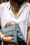 Italian Pebbled Leather Zip Wristlet Clutch wholesale