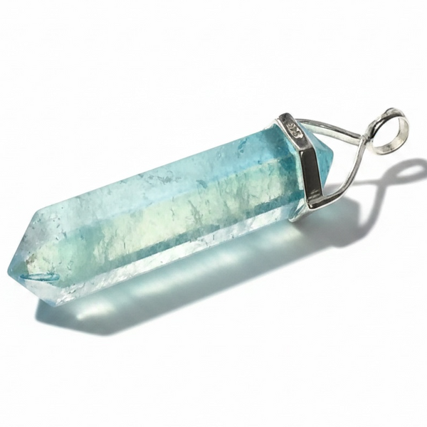 Crystal Aqua Aura Double Terminated Sterling Silver Pendant