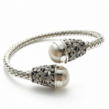 Pearl Tipped Weaved .925 Sterling Silver Cuff