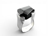 Onyx Large Faceted Ring Sterling Silver