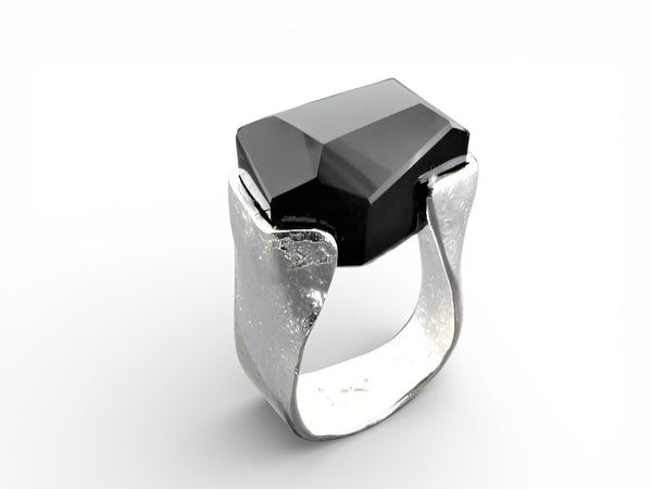 Onyx Large Faceted Ring Sterling Silver