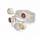 Garnet, Citrine & Moonstone Sterling Silver Ring