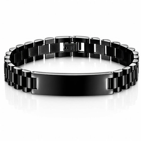 ENGRAVING-READY MEN'S BLACK PVD STEEL BRACELET