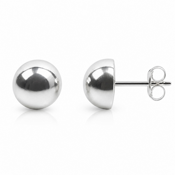 Ball Stud Half 8mm Sterling Silver Earrings