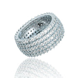 Rhodium Thick Micro Pave CZ Stones Ring Band (D14)