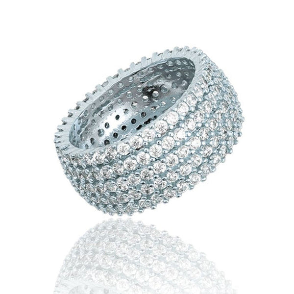 Rhodium Thick Micro Pave CZ Stones Ring Band (D14)