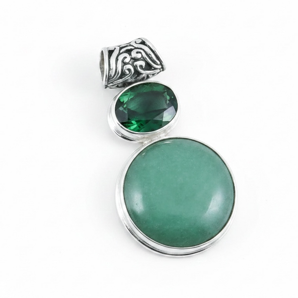 Aventurine & Green Quartz Sterling Silver Pendant