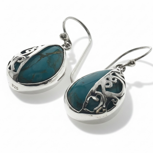 Turquoise Half  Sterling Silver Lattice Earring