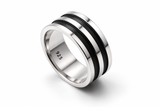 Oxidised Double Lined Sterling Silver Matte Band