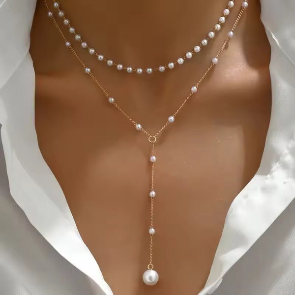 Necklace Double Pearl Lariart  Necklace