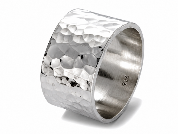 Hammered 13mm Sterling Silver Band