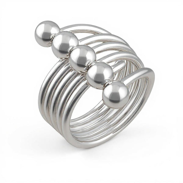 Wired Five Frond Sterling Silver Ring