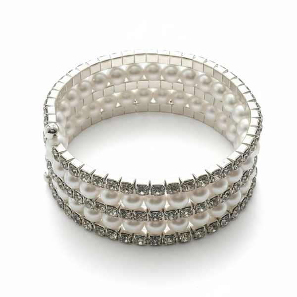 Stretchable Pearl and Cubic Zirconia Bracelet