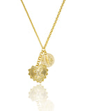Gold Filled 18k Fluted Heart and Coin Charm Rolo Chain Necklace (H193)