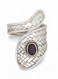 Garnet Sterling Silver Weaved Ring