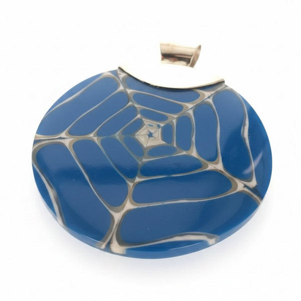 Round Blue Resin Sterling Silver Pendant