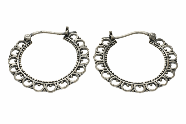 Hoop Oxidised Textured U-Hoop Silver Earrings