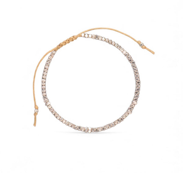 Beaded Metal White Adjustable Bracelet