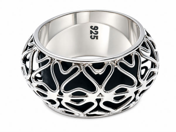 Heart Double 12mm Sterling Silver Band