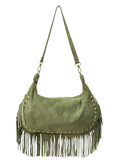 Italian Fringed Suede Hobo Shoulder Bag
