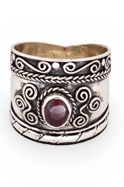 Garnet Balinese Sterling Silver Ring