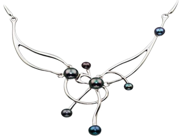 Asymmetrical Black Pearl Sterling Silver Necklace