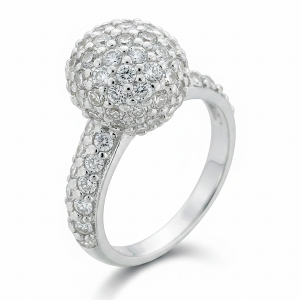 Cubic Zirconia Sterling Silver Ball Ring