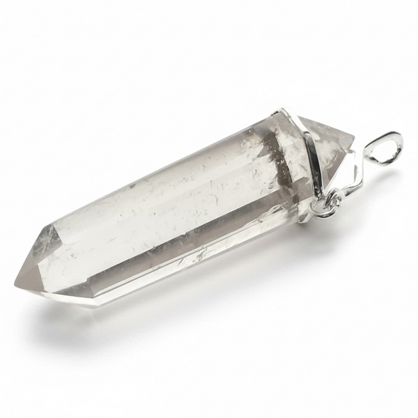 Crystal Quartz Clear Double Terminated Silver Plated Pendant