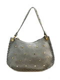 Italian Studded Suede Half Moon Shoulder Bag