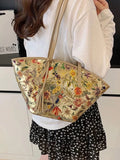 Italian Oversized Floral Print Leather Shopper Tote