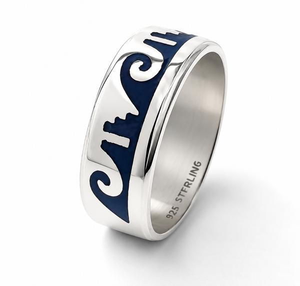 Oxi Lapis Wave Break Sterling Silver Band