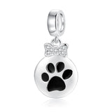 S925 Sterling Silver Cat Paw Bow Shape Zircon Inlaid Pendant