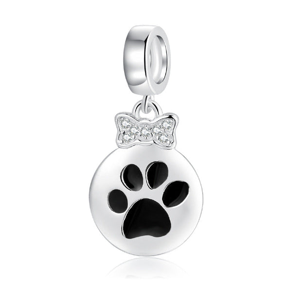 S925 Sterling Silver Cat Paw Bow Shape Zircon Inlaid Pendant