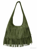 Italian Fringed Suede Shoulder Tote – Made in Italy