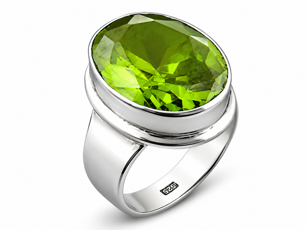 Peridot Like Faceted Oval Sterling Silver Ring