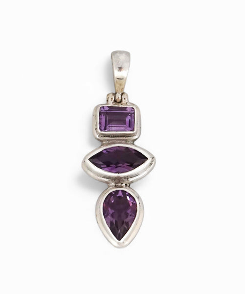Amethyst Triple Drop Sterling Silver Pendant