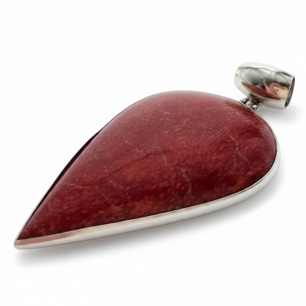 Red Coral Teardrop .925 Sterling Silver Pendant