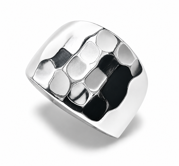 Hammered 17mm Sloped Sterling Silver Ring