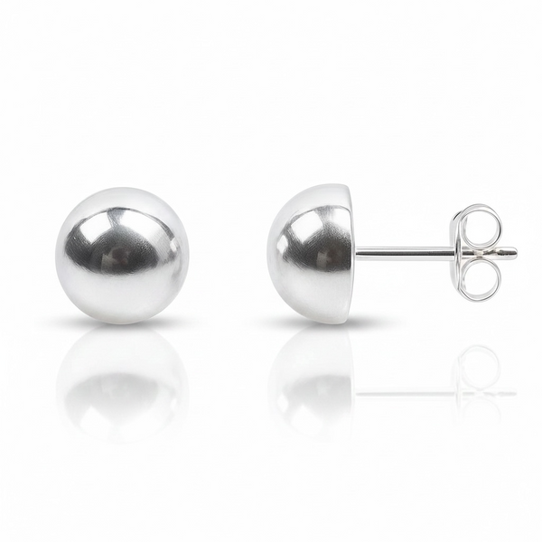 Ball Stud Half 8mm Sterling Silver Earrings