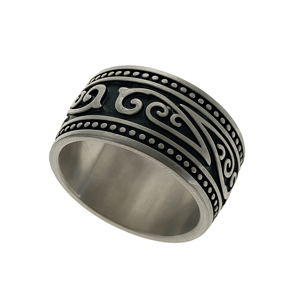 Stainless Steel Carved Pattern Ring - Durable Fashion Jewelry