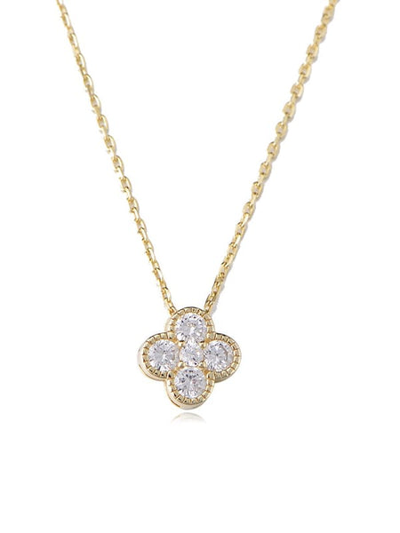 Gold Plated 925 Sterling Silver Cubic Zirconia Clover Necklace