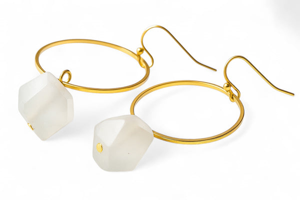 Round Big Hoop Natural Stone Earrings