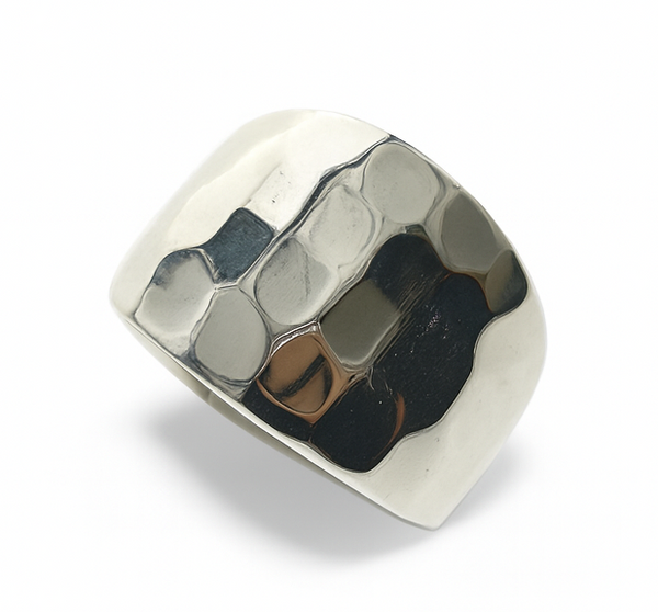 Hammered 17mm Sloped Sterling Silver Ring