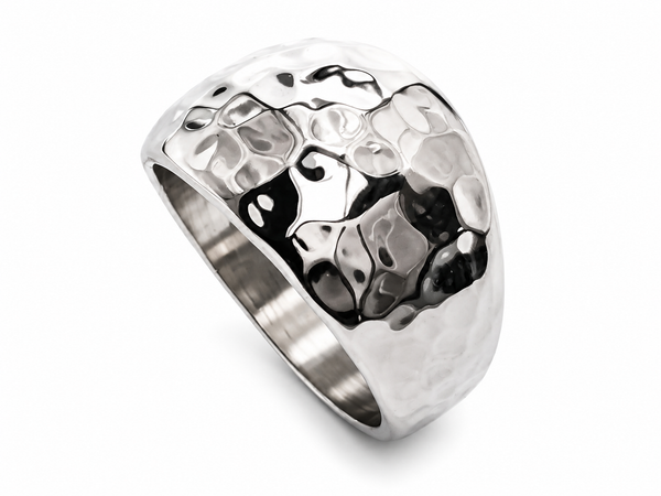Hammered 14mm Domed Sterling Silver Ring