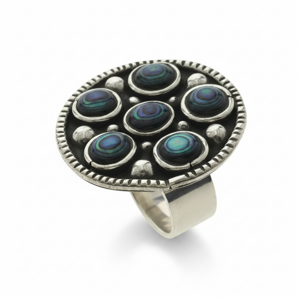 Paua Round Circled Sterling Silver Ring
