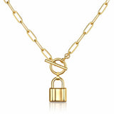 Lock Necklace, 18K Gold Plated Steel