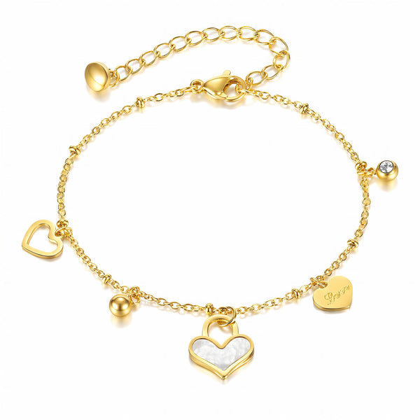 Hearts Bracelet, 18K Gold Plated Steel