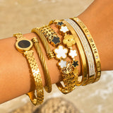 Flowers Bracelet, 18K Gold Plated Steel