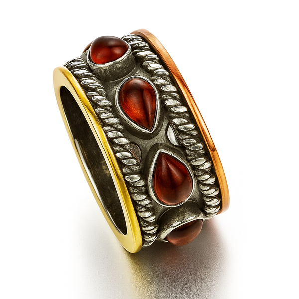 Sterling Silver & Brass Garnet Band